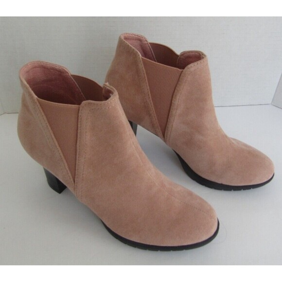 Allegra K Chelsea Ankle Boot NWOB Pink Faux Suede Round Toe Block Heels 7 - Picture 7 of 11